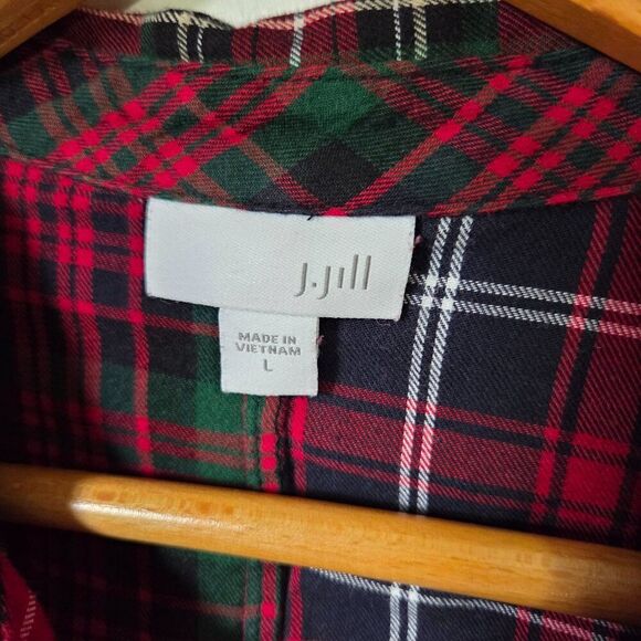 EUC J JILL PLAID BUTTON DOWN LONG LINE SHIRT / SHIRT DRESS SIZE LARGE - Picture 13 of 16